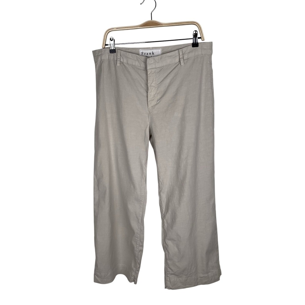 Frank & Eileen Wexford Beige Cotton Linen Wide Leg Pants Trouser Size 12 $328